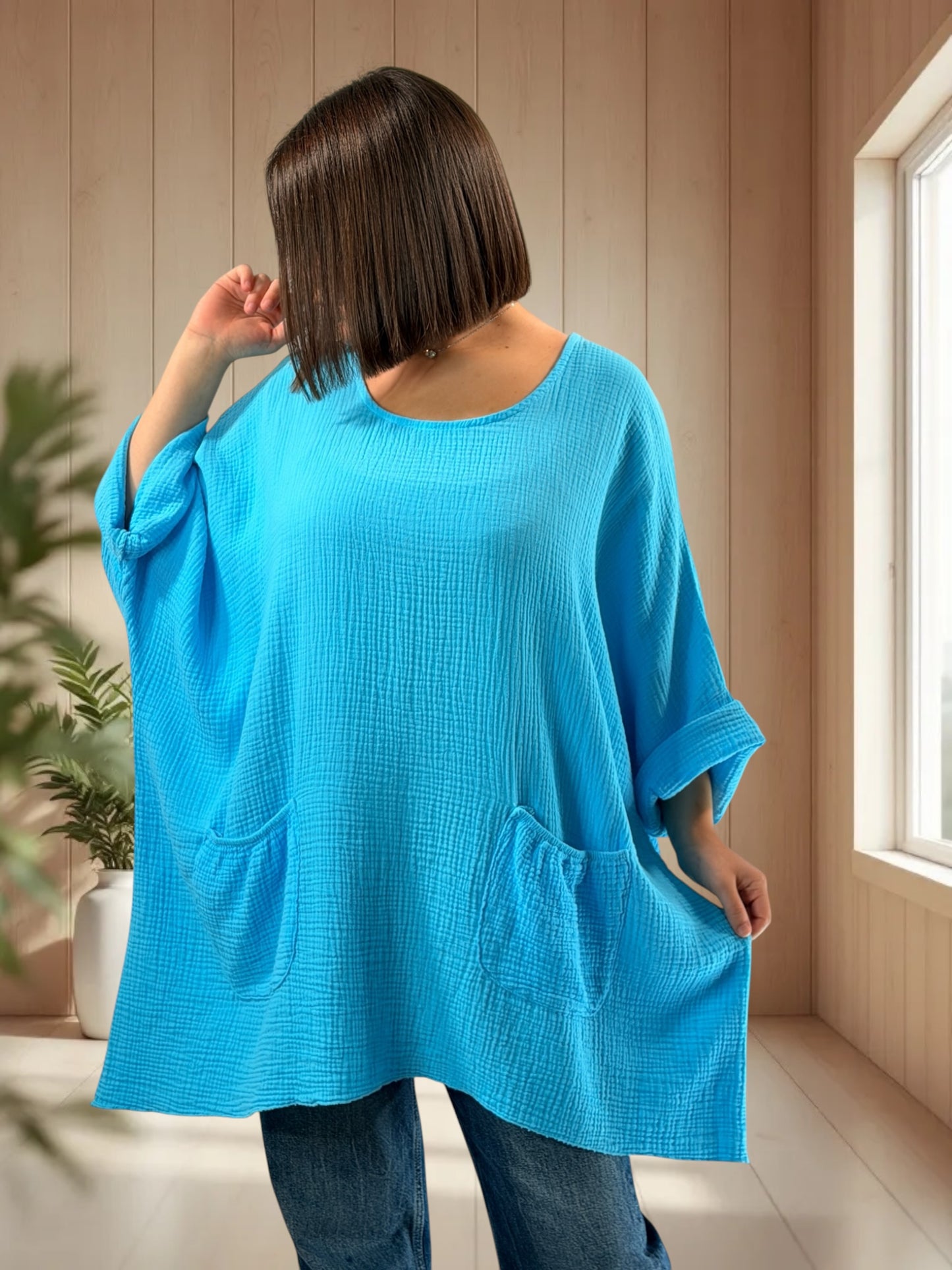 ANAIS - TUNIQUE OVERSIZE LAGON EN GAZE DE COTON JUSQU'A LA TAILLE 58