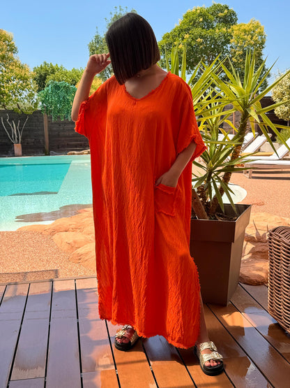 ABBY - ROBE OVERSIZE ORANGE 1 POCHE JUSQU'A LA TAILLE 54