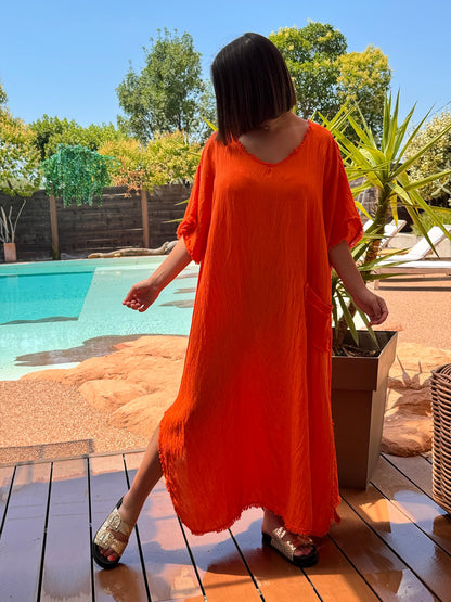ABBY - ROBE OVERSIZE ORANGE 1 POCHE JUSQU'A LA TAILLE 54