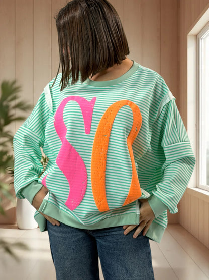 SOHO- SWEAT OVERSIZE A RAYURE VERTE JUSQU'A LA TAILLE 52/54