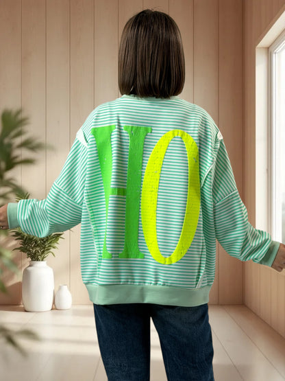 SOHO- SWEAT OVERSIZE A RAYURE VERTE JUSQU'A LA TAILLE 52/54