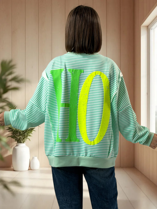 SOHO- SWEAT OVERSIZE A RAYURE VERTE JUSQU'A LA TAILLE 52/54