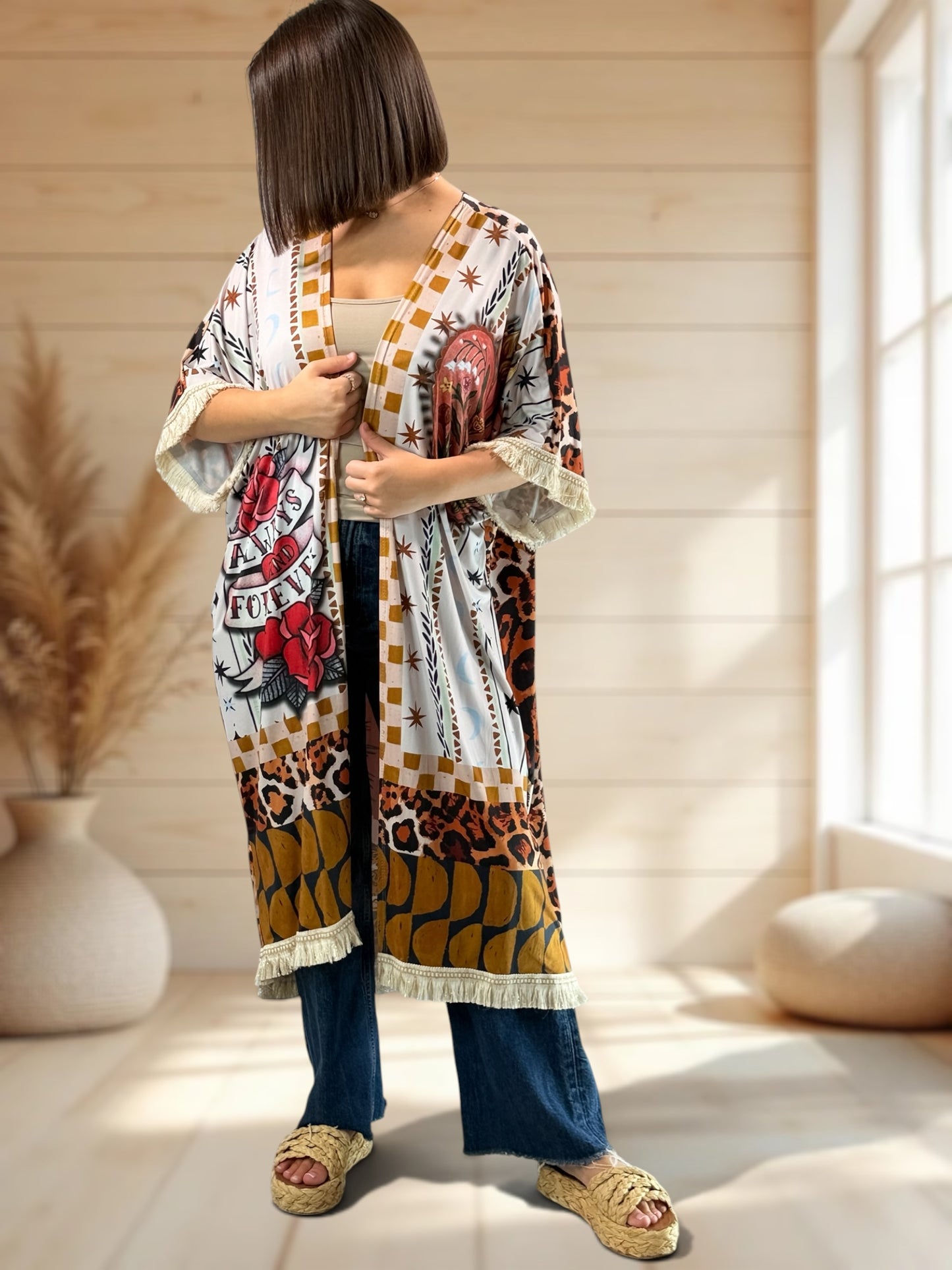 CHEYENNE - KIMONO OVERSIZE A MOTIF JUSQU'A LA TAILLE 54/56