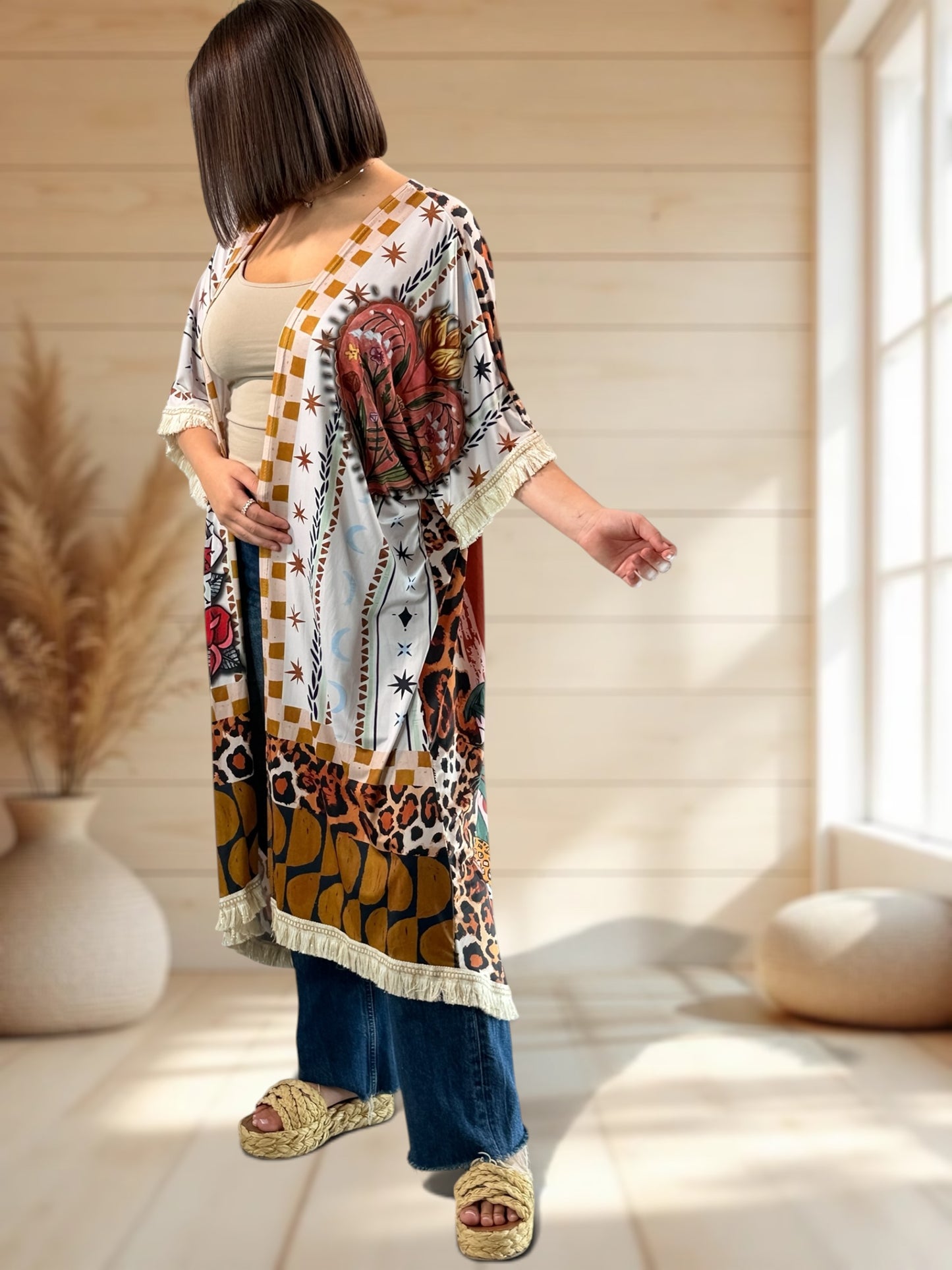 CHEYENNE - KIMONO OVERSIZE A MOTIF JUSQU'A LA TAILLE 54/56