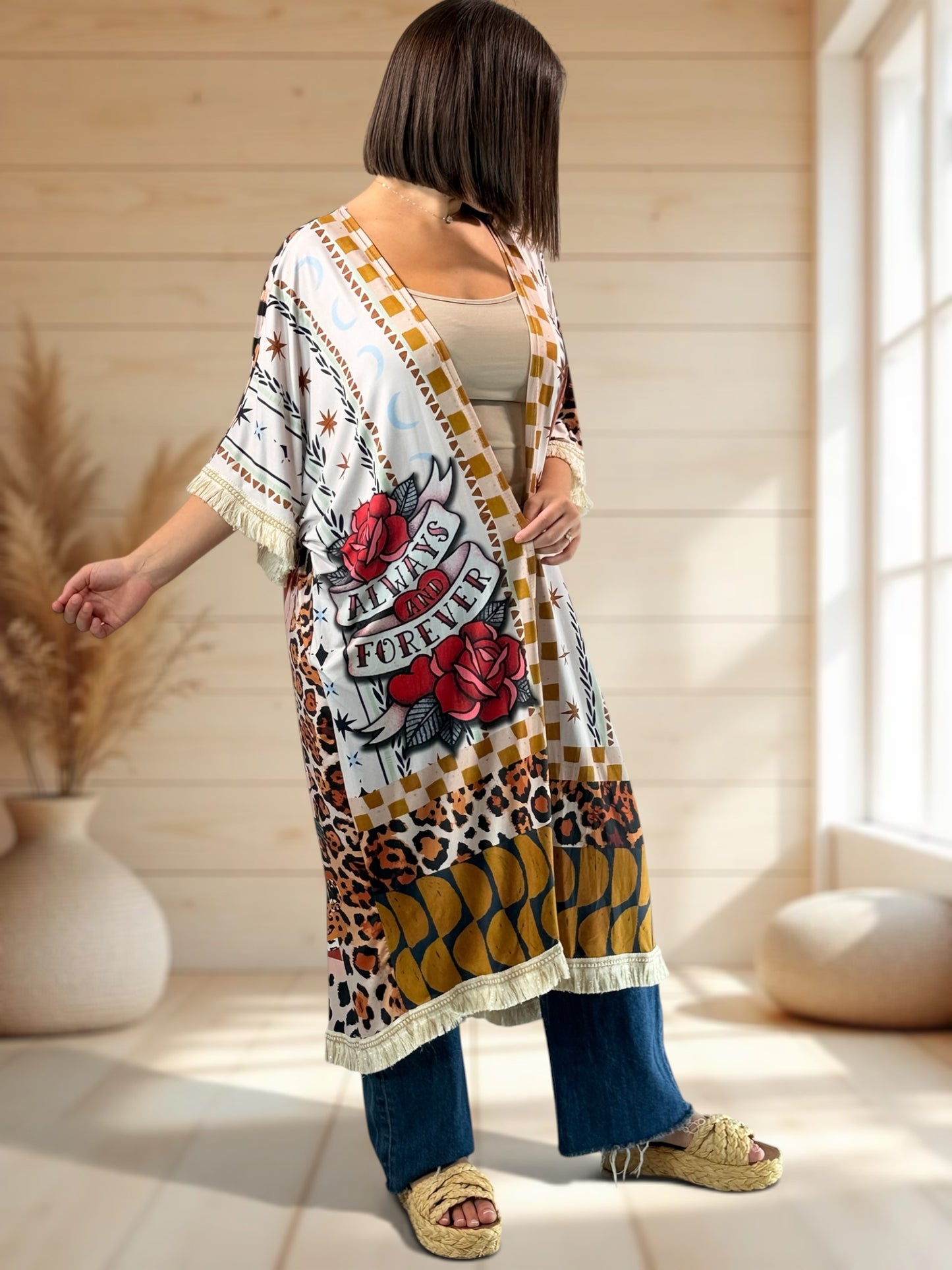 CHEYENNE - KIMONO OVERSIZE A MOTIF JUSQU'A LA TAILLE 54/56