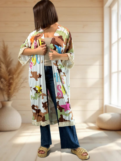 CHEYENNE - KIMONO OVERSIZE A MOTIF JUSQU'A LA TAILLE 54/56
