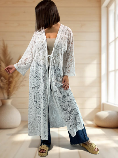 ALISON - KIMONO BLANC EN DENTELLE JUSQU'A LA TAILLE 48/50