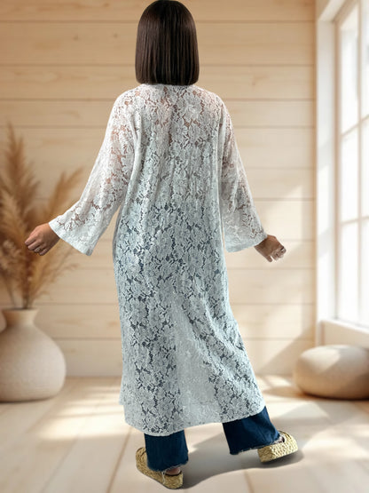 ALISON - KIMONO BLANC EN DENTELLE JUSQU'A LA TAILLE 48/50
