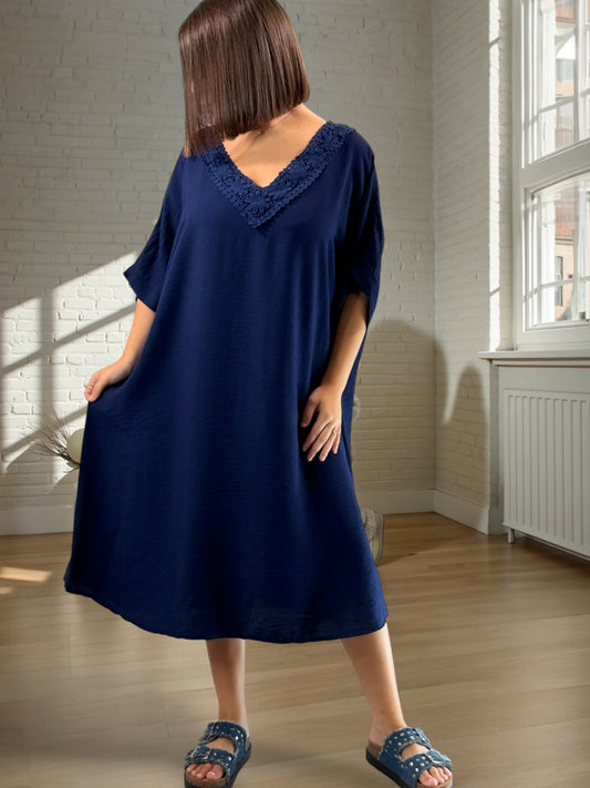 AURELIE - ROBE MARINE OVERSIZE JUSQU'A LA TAILLE 54