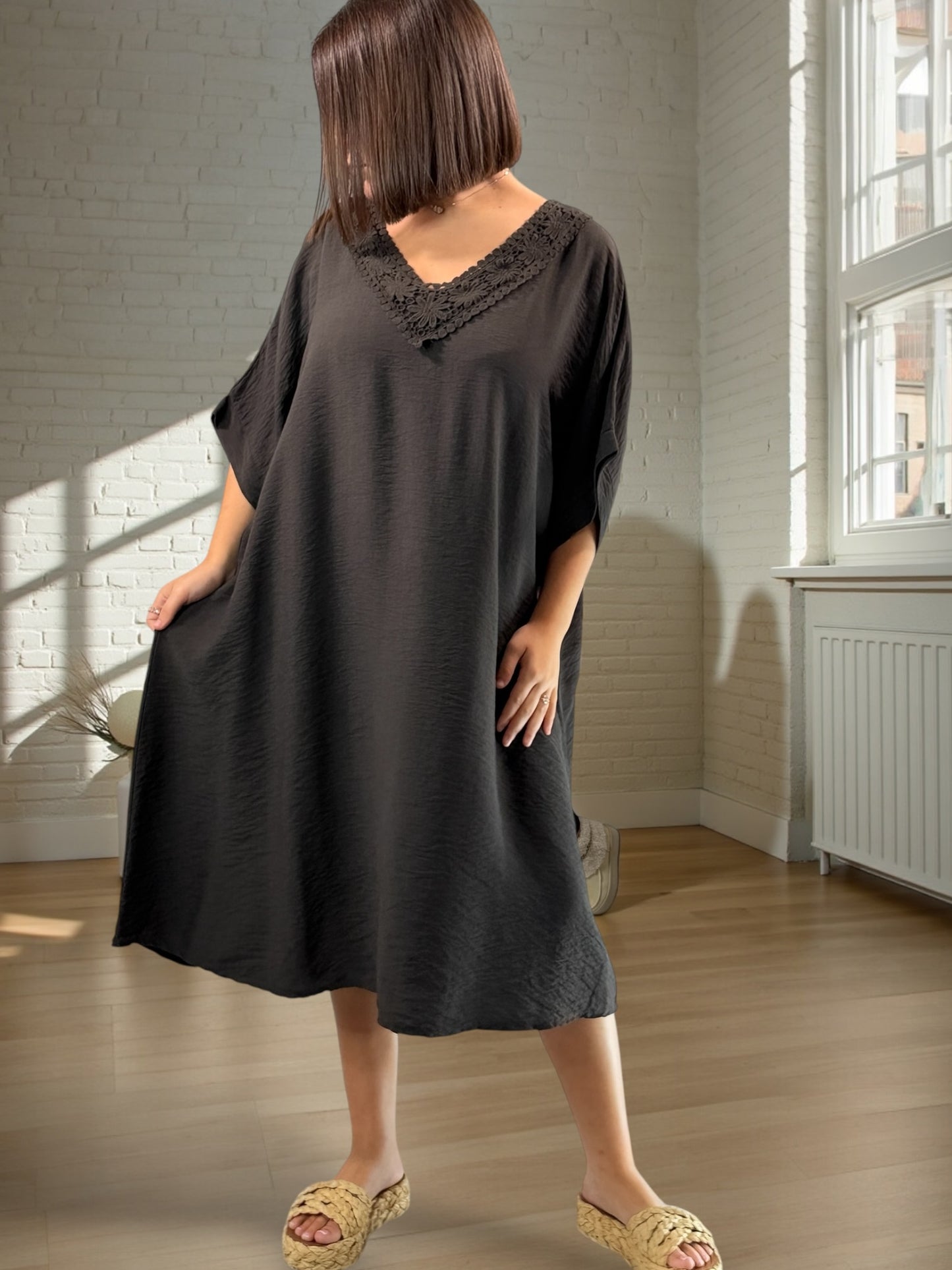 AURELIE - ROBE MARRON OVERSIZE JUSQU'A LA TAILLE 54