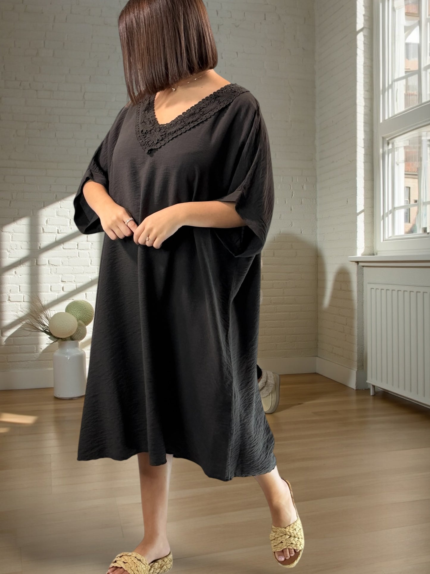 AURELIE - ROBE MARRON OVERSIZE JUSQU'A LA TAILLE 54
