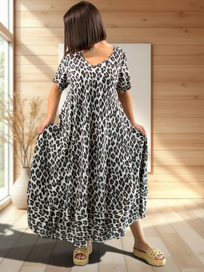 SAVANE - ROBE LONGUE LEOPARD JUSQU'A LA TAILLE 52