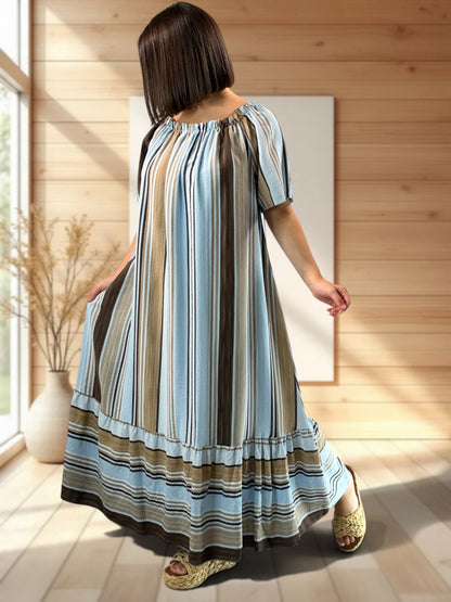 OLIVIA - ROBE LONGUE A RAYURE BLEU CIEL JUSQU'A LA TAILLE 52