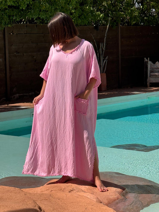 ABBY - ROBE OVERSIZE ROSE 1 POCHE JUSQU'A LA TAILLE 54
