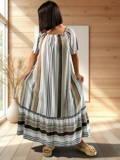 OLIVIA - ROBE LONGUE A RAYURE CAMEL JUSQU'A LA TAILLE 52