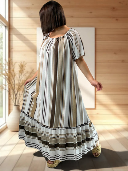 OLIVIA - ROBE LONGUE A RAYURE CAMEL JUSQU'A LA TAILLE 52