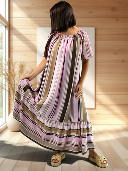 OLIVIA - ROBE LONGUE A RAYURE ROSE JUSQU'A LA TAILLE 52