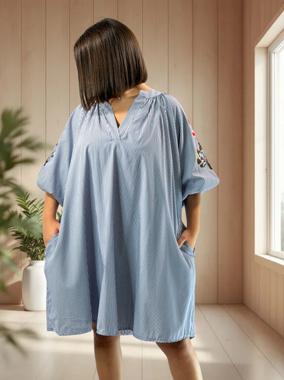 JOSY - ROBE OVERSIZE MANCHES BRODEES JUSQU'A LA TAILLE 56