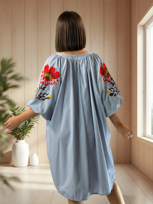 JOSY - ROBE OVERSIZE MANCHES BRODEES JUSQU'A LA TAILLE 56