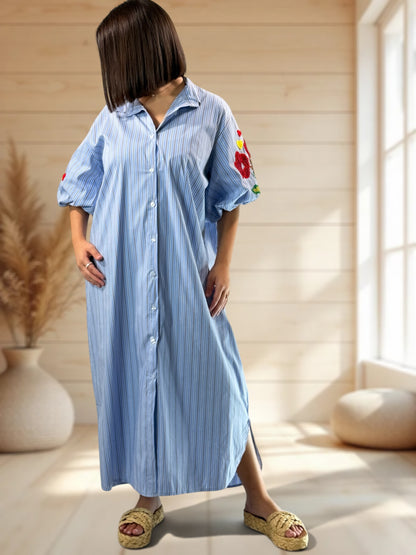 ELVIRA - ROBE OVERSIZE A RAYURE BLEUE JUSQU'A LA TAILLE 50/52
