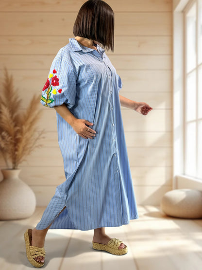 ELVIRA - ROBE OVERSIZE A RAYURE BLEUE JUSQU'A LA TAILLE 50/52