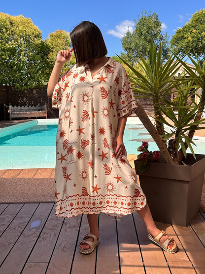 HORTENCE - ROBE OVERSIZE MOTIF ROUX JUSQU'A LA TAILLE 54