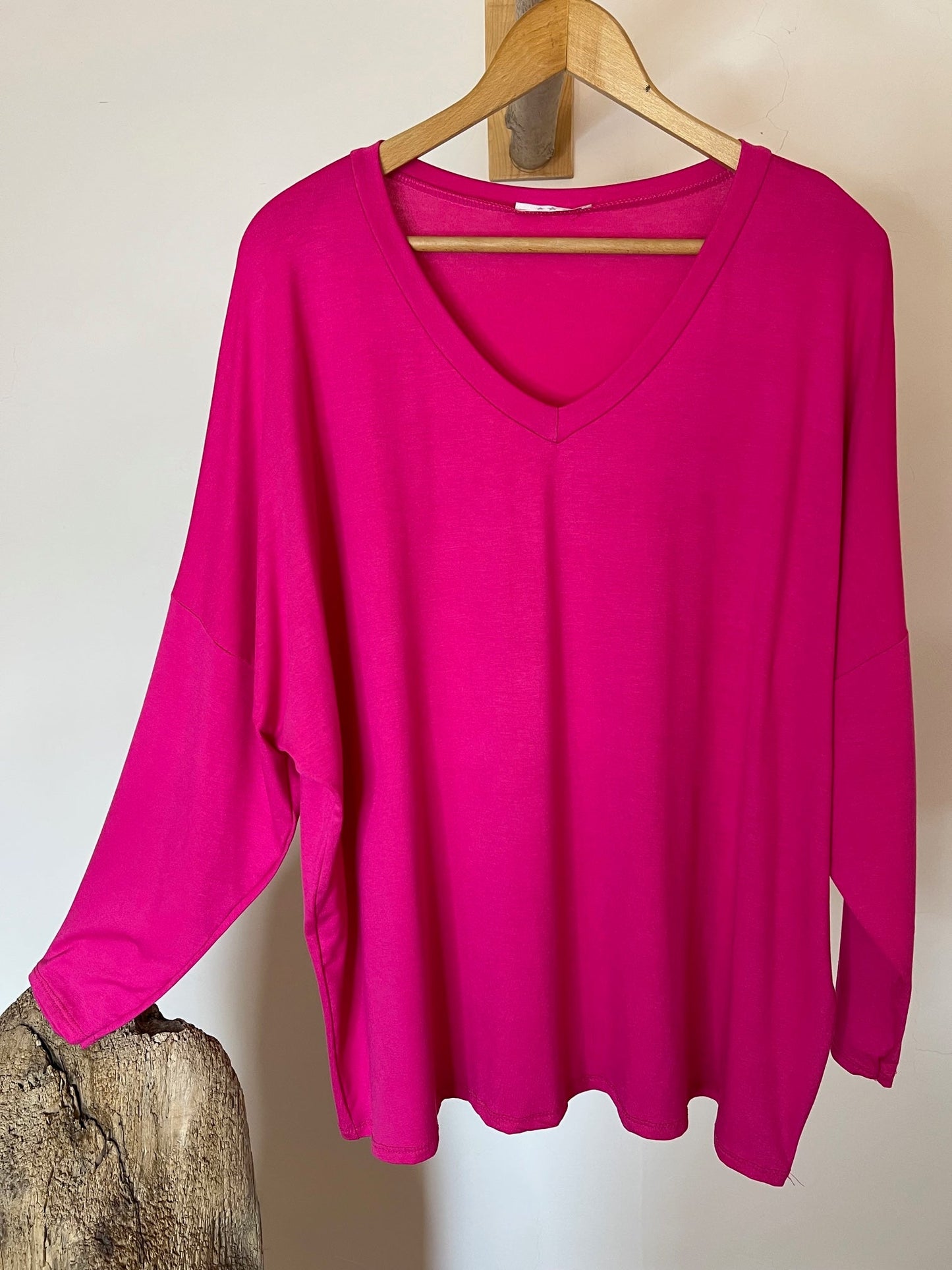 BASTIEN - T-SHIRT EN VISCOSE FUCHSIA MANCHES LONGUES JUSQU'A LA TAILLE 52/54