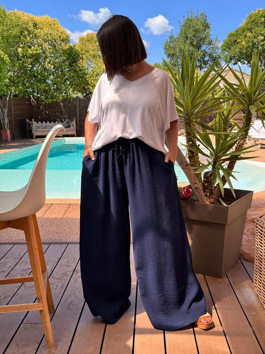 HUGO - PANTALON FLUIDE MARINE TAILLE 46/48 A 54