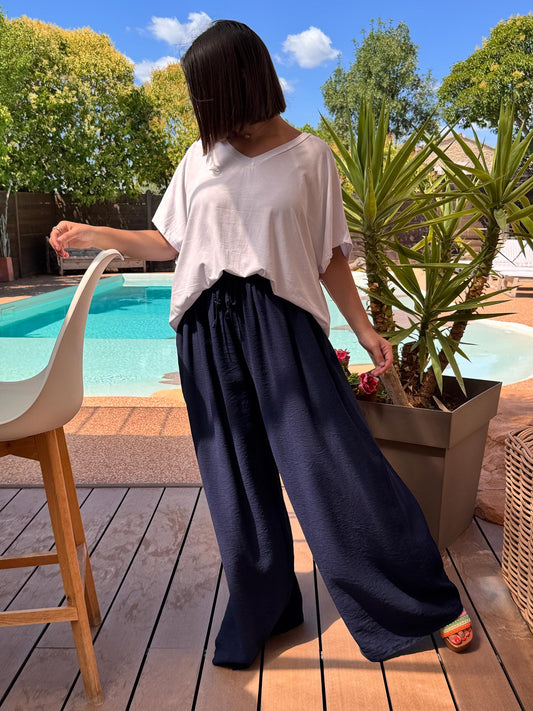 HUGO - PANTALON FLUIDE MARINE TAILLE 46/48 A 54