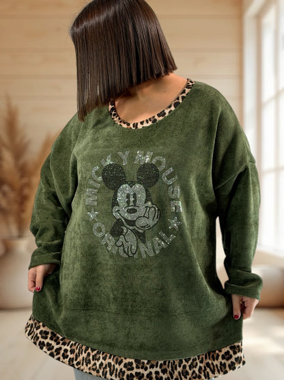 LUCKY - TUNIQUE OVERSIZE KAKI AVEC MICKEY JUSQU'A LA TAILLE 54