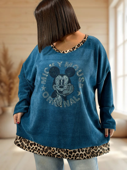 LUCKY - TUNIQUE OVERSIZE BLEUE AVEC MICKEY JUSQU'A LA TAILLE 54