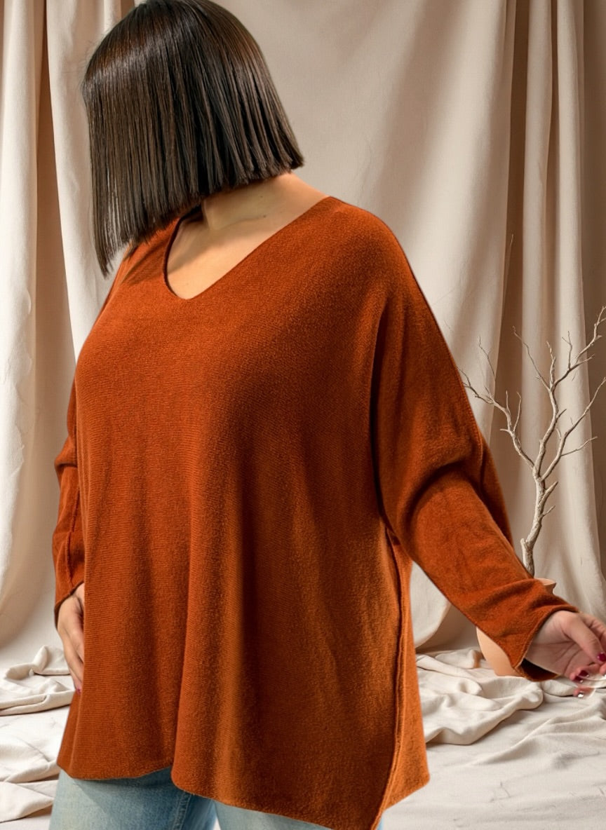 PAOLA - PULL OVERSIZE ROUX JUSQU'A LA TAILLE 54/56