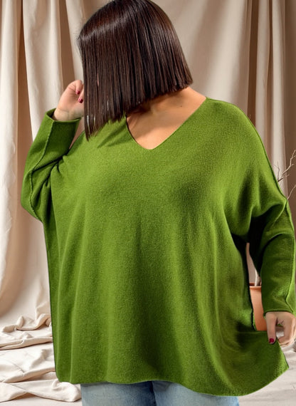 PAOLA - PULL OVERSIZE VERT ANIS JUSQU'A LA TAILLE 54/56