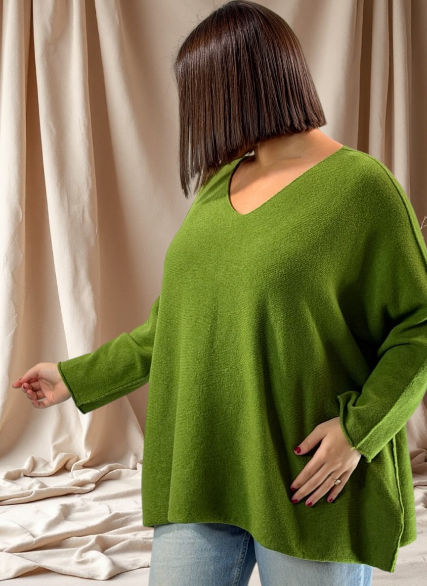 PAOLA - PULL OVERSIZE VERT ANIS JUSQU'A LA TAILLE 54/56