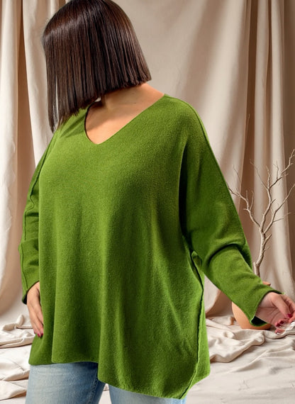 PAOLA - PULL OVERSIZE VERT ANIS JUSQU'A LA TAILLE 54/56