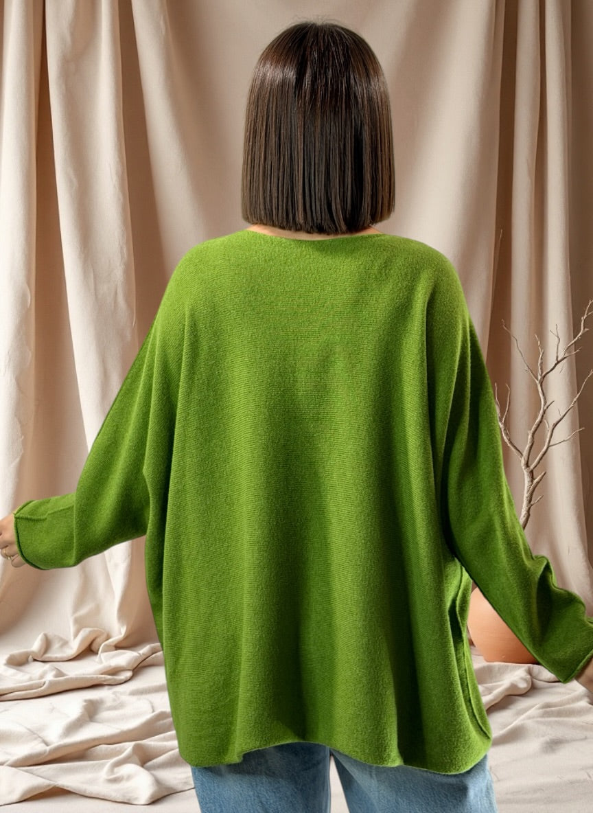 PAOLA - PULL OVERSIZE VERT ANIS JUSQU'A LA TAILLE 54/56