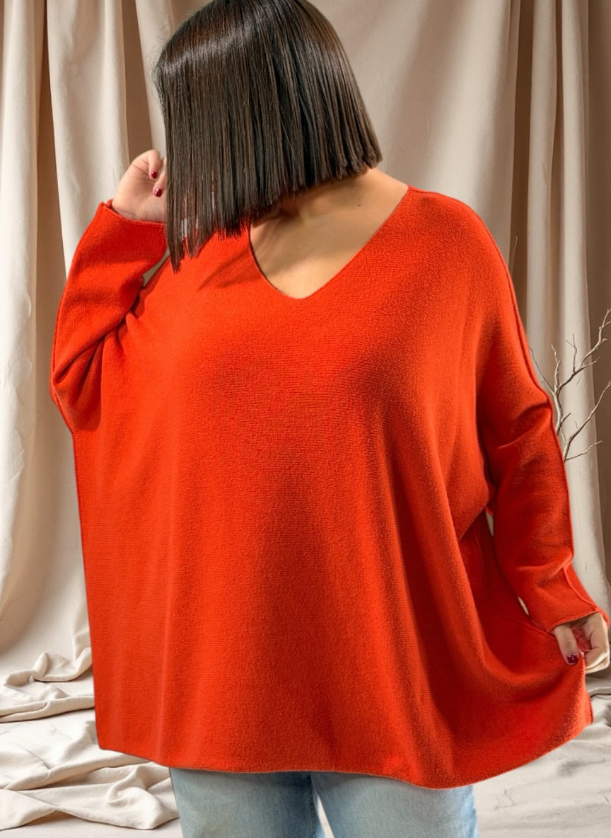 PAOLA - PULL OVERSIZE ORANGE JUSQU'A LA TAILLE 54/56