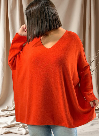 PAOLA - PULL OVERSIZE ORANGE JUSQU'A LA TAILLE 54/56