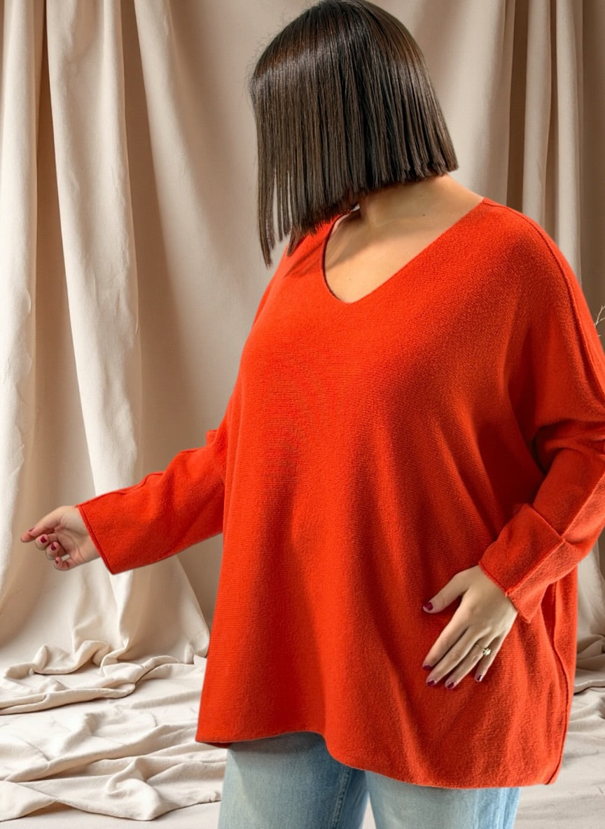 PAOLA - PULL OVERSIZE ORANGE JUSQU'A LA TAILLE 54/56