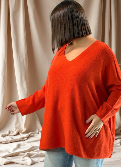 PAOLA - PULL OVERSIZE ORANGE JUSQU'A LA TAILLE 54/56
