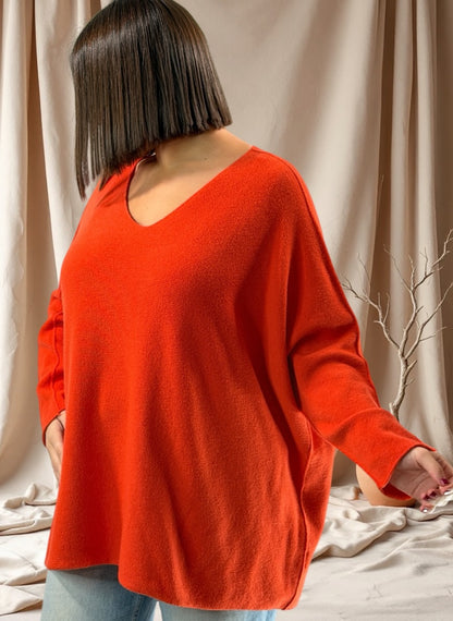PAOLA - PULL OVERSIZE ORANGE JUSQU'A LA TAILLE 54/56