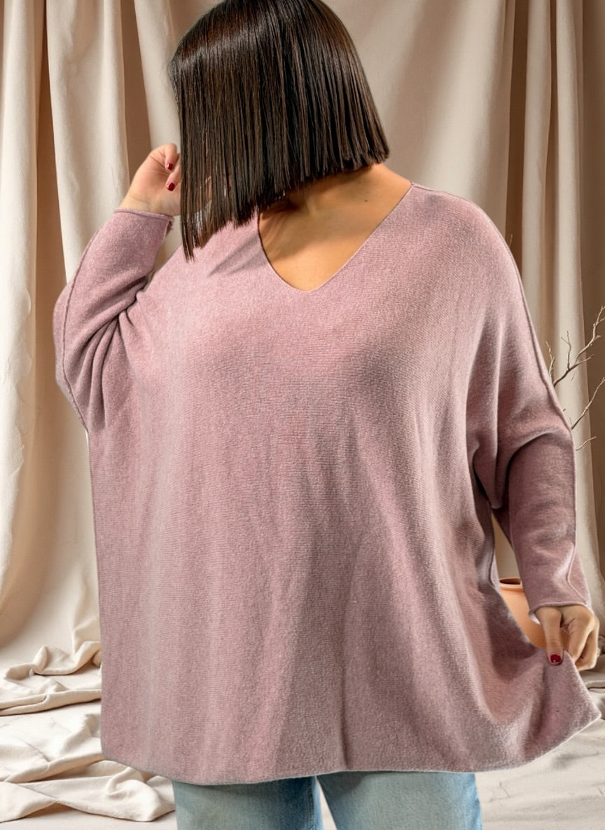 PAOLA - PULL OVERSIZE ROSE JUSQU'A LA TAILLE 54/56