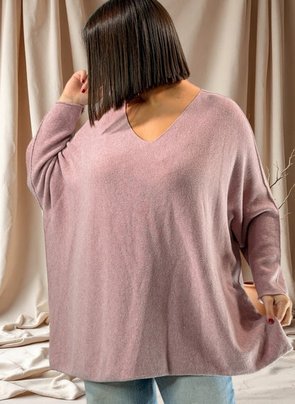 PAOLA - PULL OVERSIZE ROSE JUSQU'A LA TAILLE 54/56
