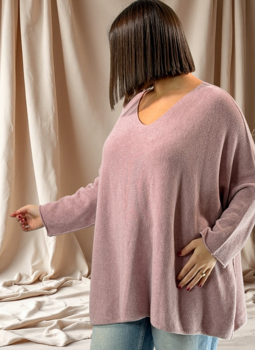 PAOLA - PULL OVERSIZE ROSE JUSQU'A LA TAILLE 54/56