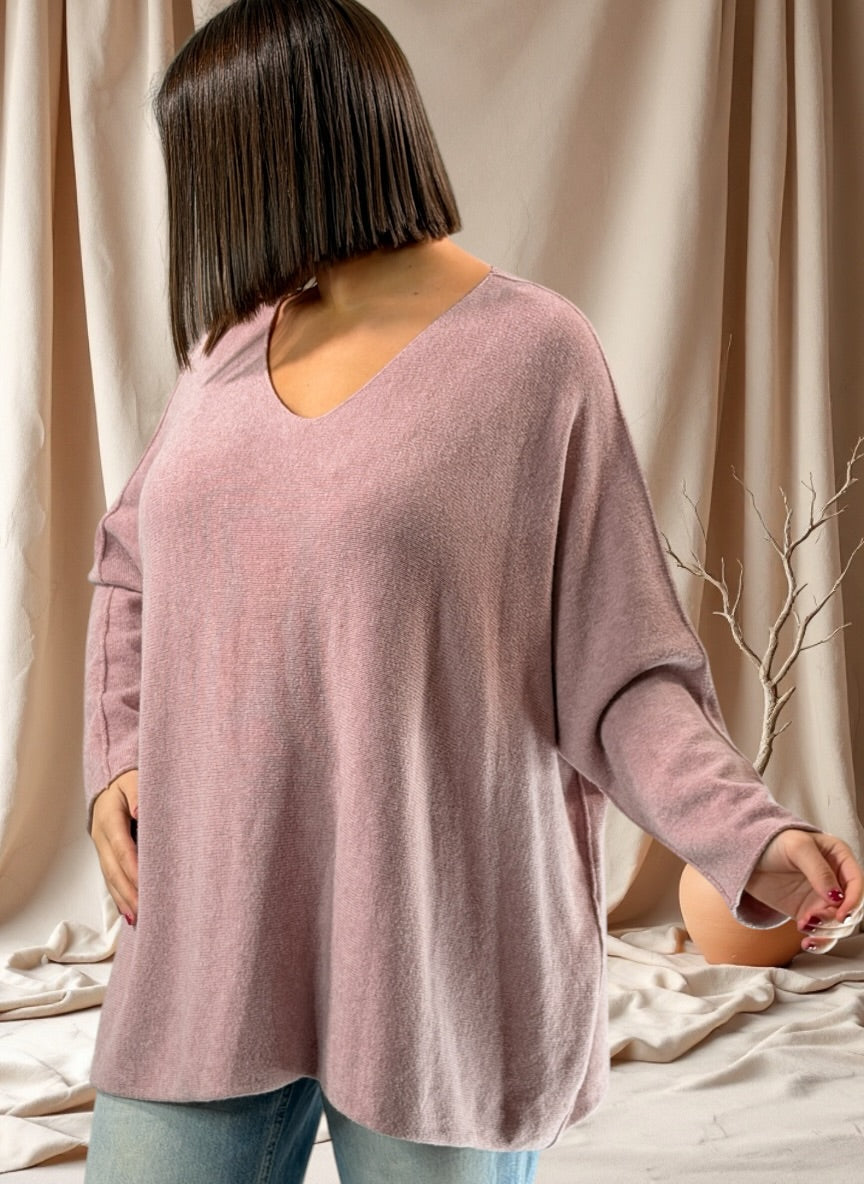 PAOLA - PULL OVERSIZE ROSE JUSQU'A LA TAILLE 54/56