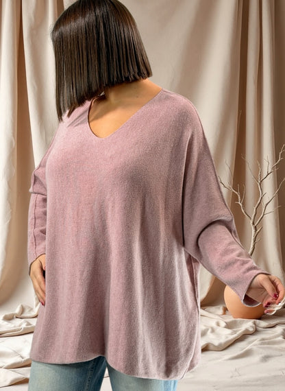 PAOLA - PULL OVERSIZE ROSE JUSQU'A LA TAILLE 54/56