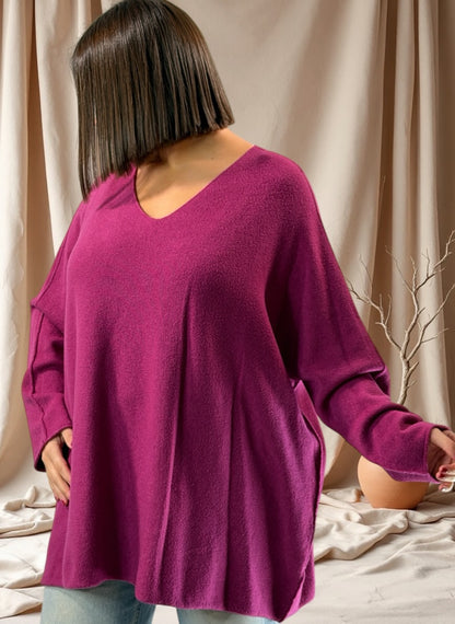 PAOLA - PULL OVERSIZE CYCLAMEN JUSQU'A LA TAILLE 54/56