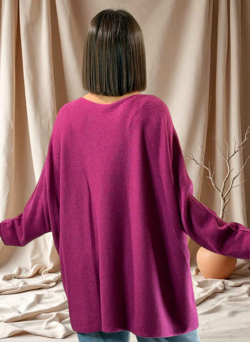 PAOLA - PULL OVERSIZE CYCLAMEN JUSQU'A LA TAILLE 54/56