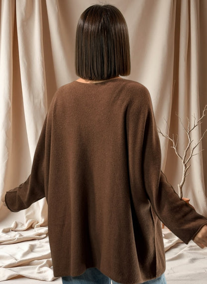 PAOLA - PULL OVERSIZE MARRON JUSQU'A LA TAILLE 54/56