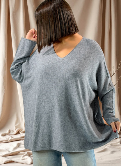 PAOLA - PULL OVERSIZE GRIS JUSQU'A LA TAILLE 54/56